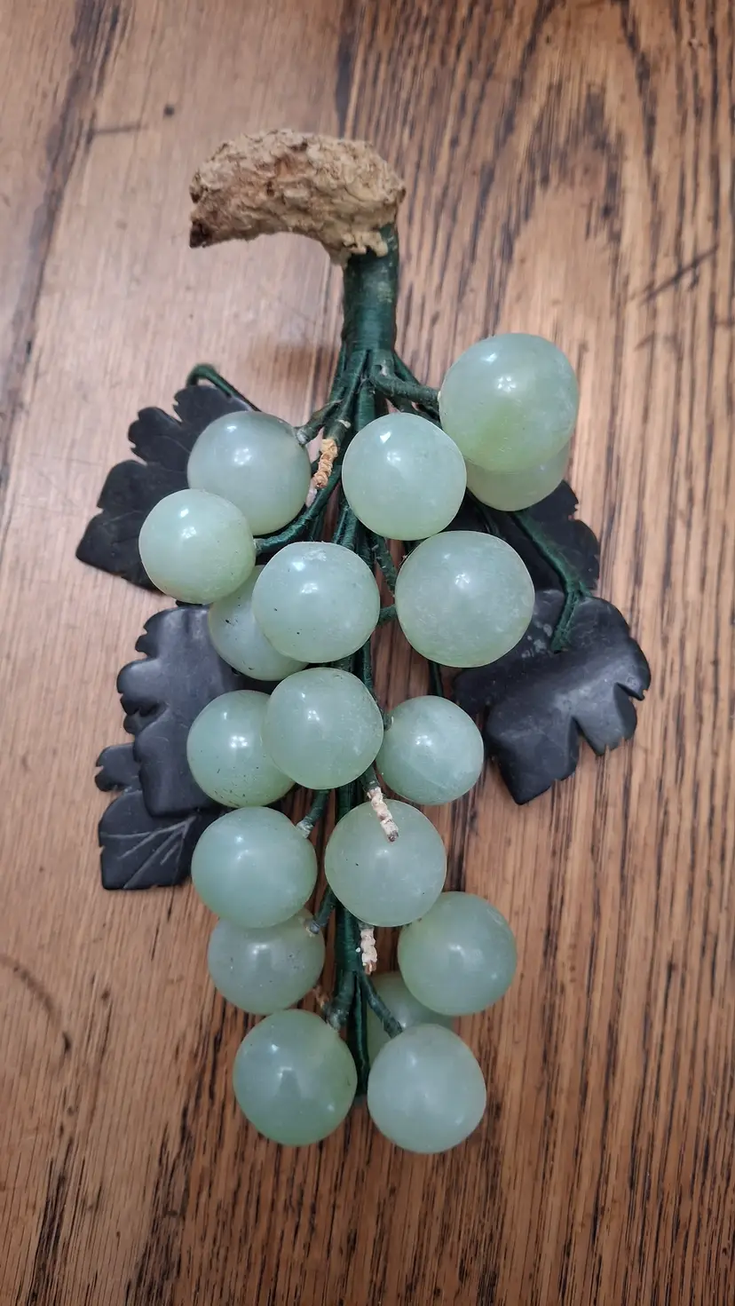 Vintage Stone Grape Cluster with Carved Stone Leaves