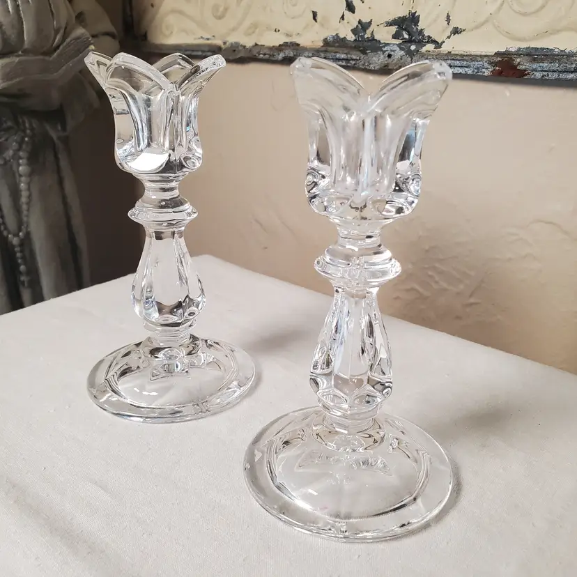Pair of glass tulip candlesticks