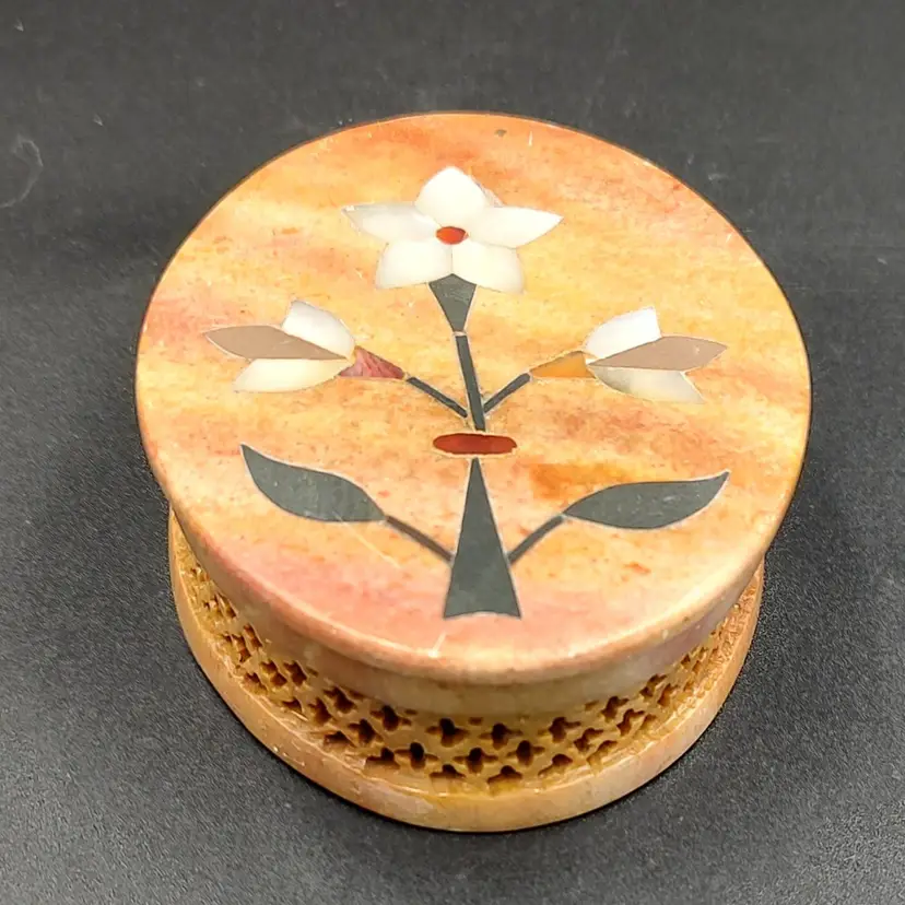 Vtg Pitera Dora Marble Trinket Box With Mother Of Pearl Inlay