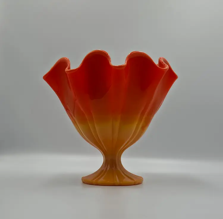 Vintage 1960's L.E. Smith Bittersweet Orange Slag Glass Compote Pedestal Dish