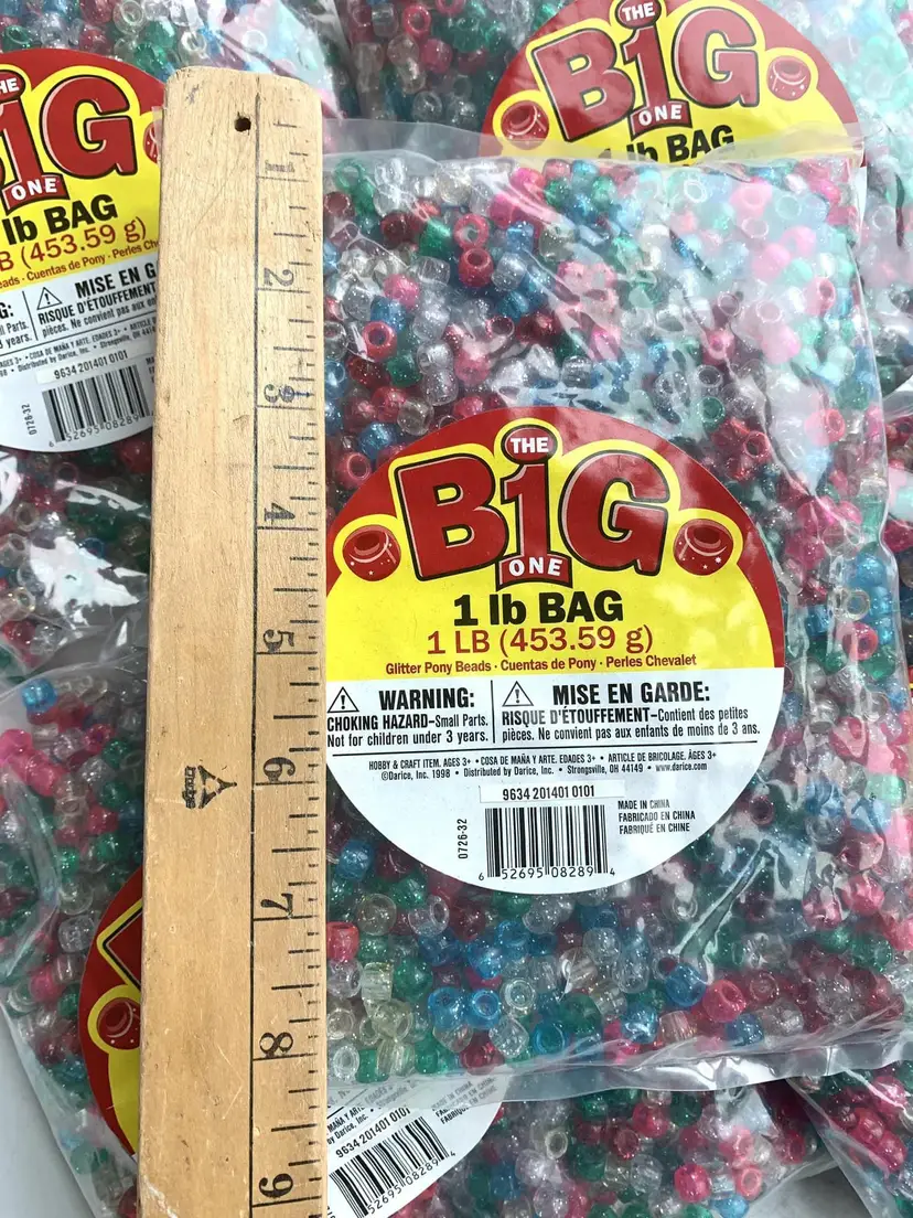 1 lb Transparent Glitter Pony Beads