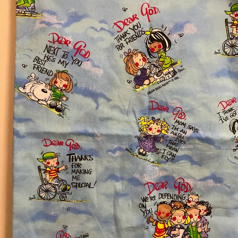 Fabric 20x60 1.5 Yards Strip Dear God Kids Print On Blue Children Religious