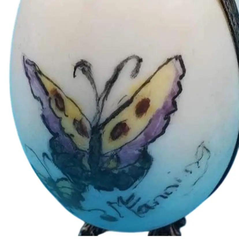Limoges Hand Painted Butterfly Suspended Perfume Bottle Trinket Egg