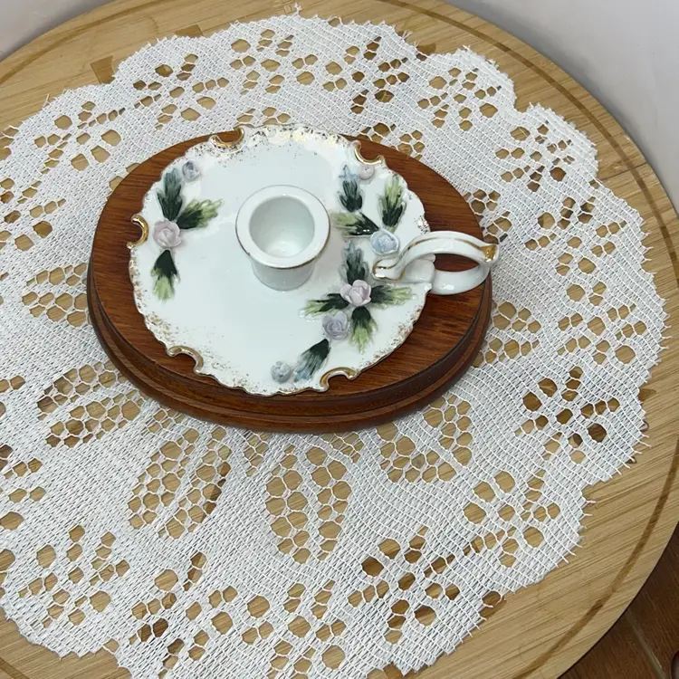 Vintage 1950s Lefton China Candle Holder With Hand Painted Applied  Flowers And Gold Trim K9959-Turquoise Crown.