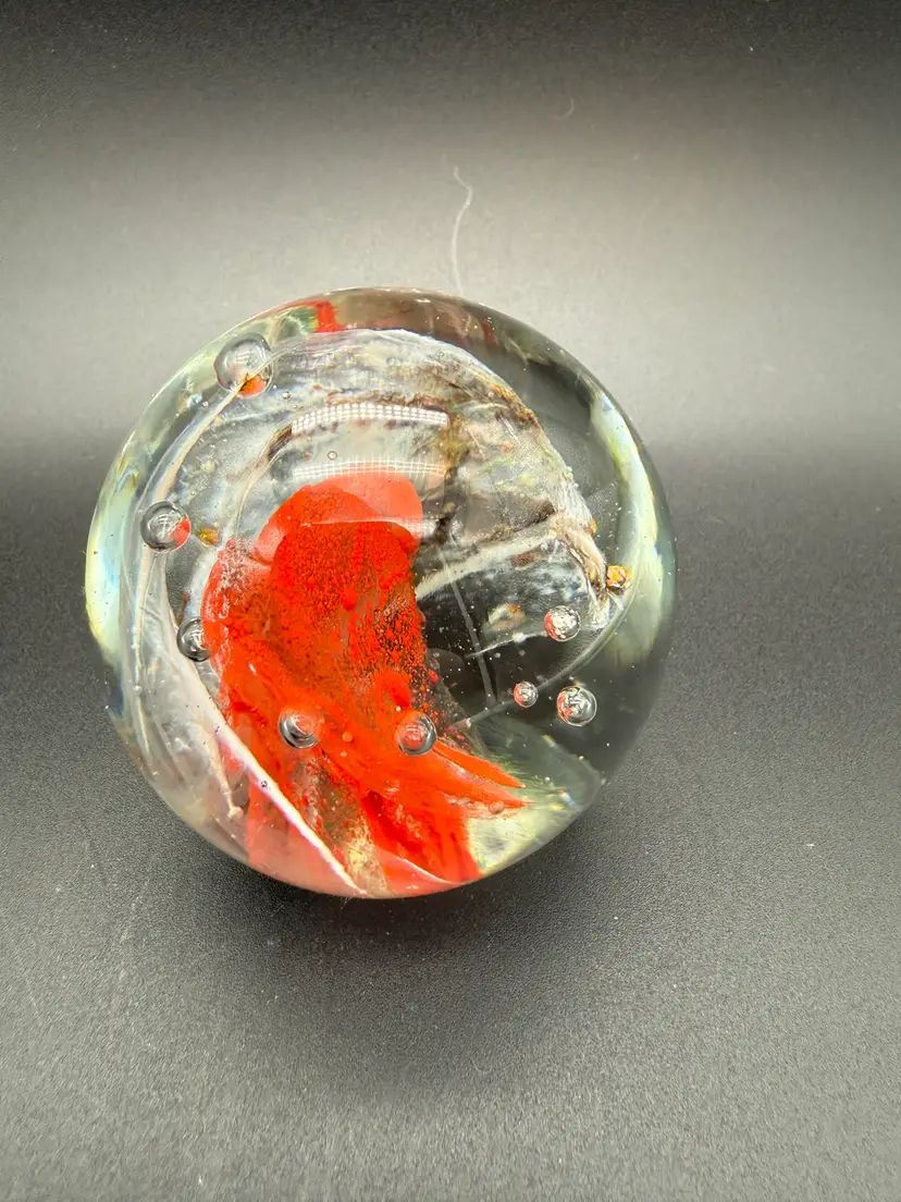 Kerry Glass Abstract Swirls Controlled Bubbles Paperweight
