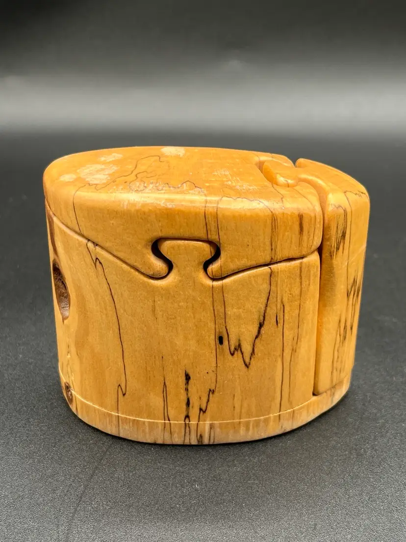 Marked Carved Wooden 3-piece Puzzle Jewelry Box 3”
