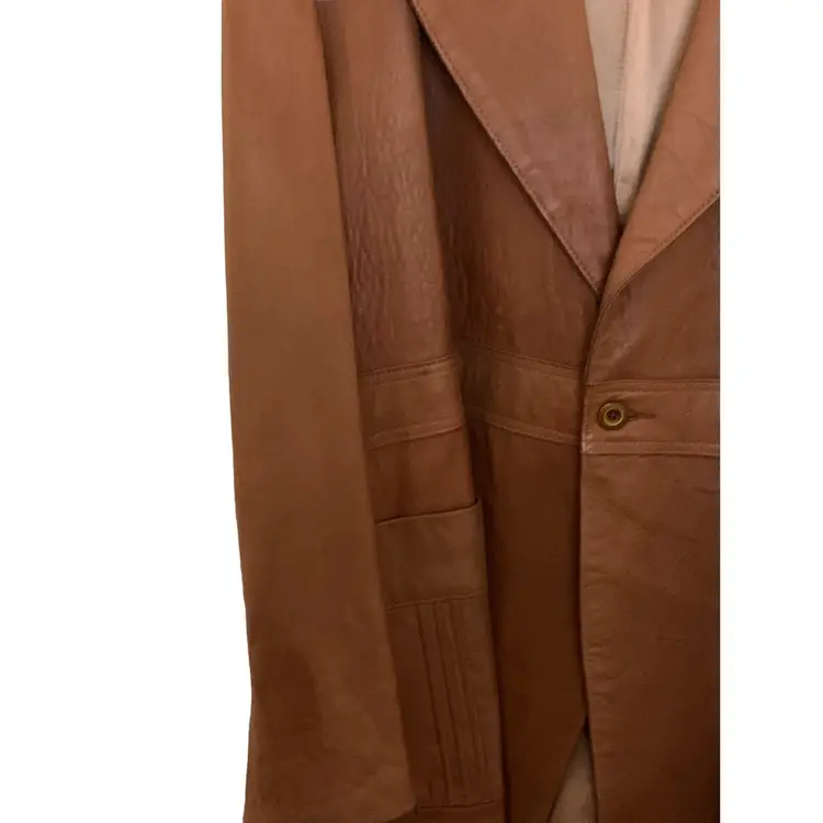 Californian Vintage Mens Long Leather Brown Jacket Size 46