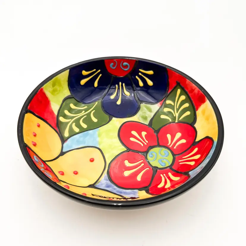 Floral Design Bowl Mallorca Hand Painted Ceramic Bright Colors 6"D B25