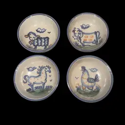 M.A. Hadley Pottery Lot of 4 5.5” Bowls Lamb Cow Horse Chicken Rooster Stoneware