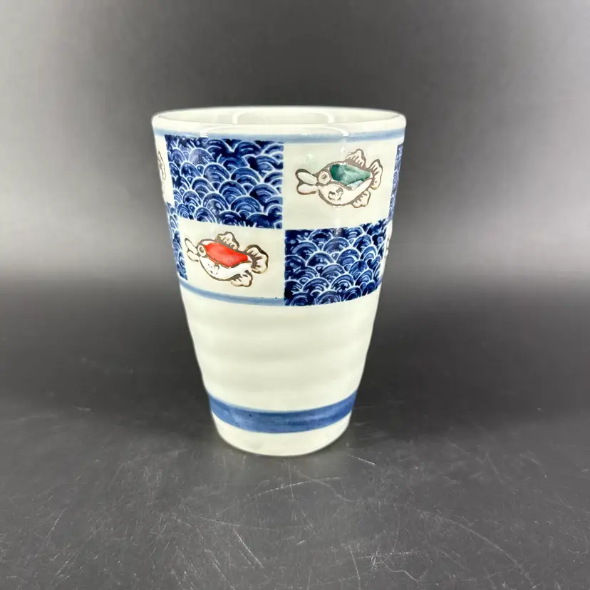 Hand Painted 8.5oz Aquatic Fish Ceramic Drinking Cup