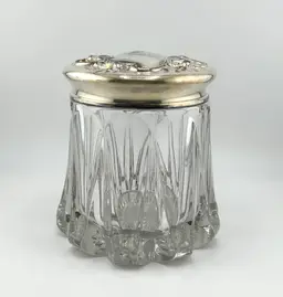 Vintage Wallace Brothers Silver Tone Lidded Art Nouveau Tobacco Lidded Jar 5”x 5.5”