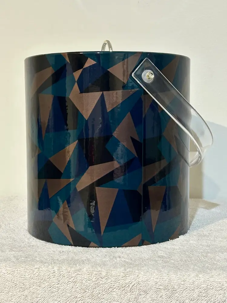 Vintage 1980’s Ice Bucket With Lid Eclectic Playful Geometric Shapes Insulated