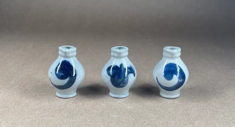 Studio Art Pottery Salt Glaze Miniature Stoneware Blue Pitchers - Lot of 3 Trinket Shelf Miniature Decor