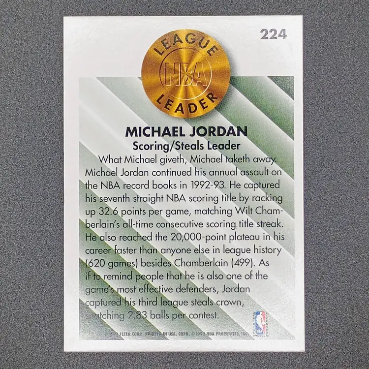 Michael Jordan 93-94 Fleer NBA League Leader Chicago Bulls Card #224