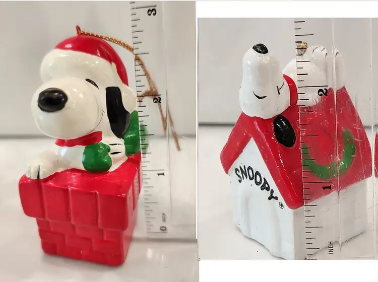 Vintage Snoopy Ceramic Christmas Ornaments Snoopy in Chimney/On Dog House