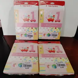 Set of 2 packs of 8 Thank You Note Cards for 1st Birthday.
