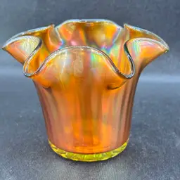 Vintage Carnival Glass Marigold Hat Vase Paneled Interior Smooth Outside