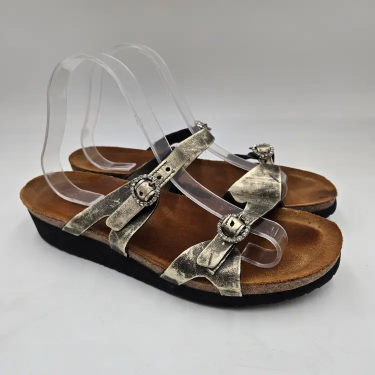 Naot Kate Metallic Sandals Women's Jewel Buckle Antique Gold Glam Bling 11