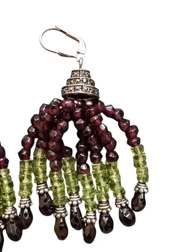 Beautiful 925 Marcasite And Semi Precious Stone Tassel Earrings (A9491)