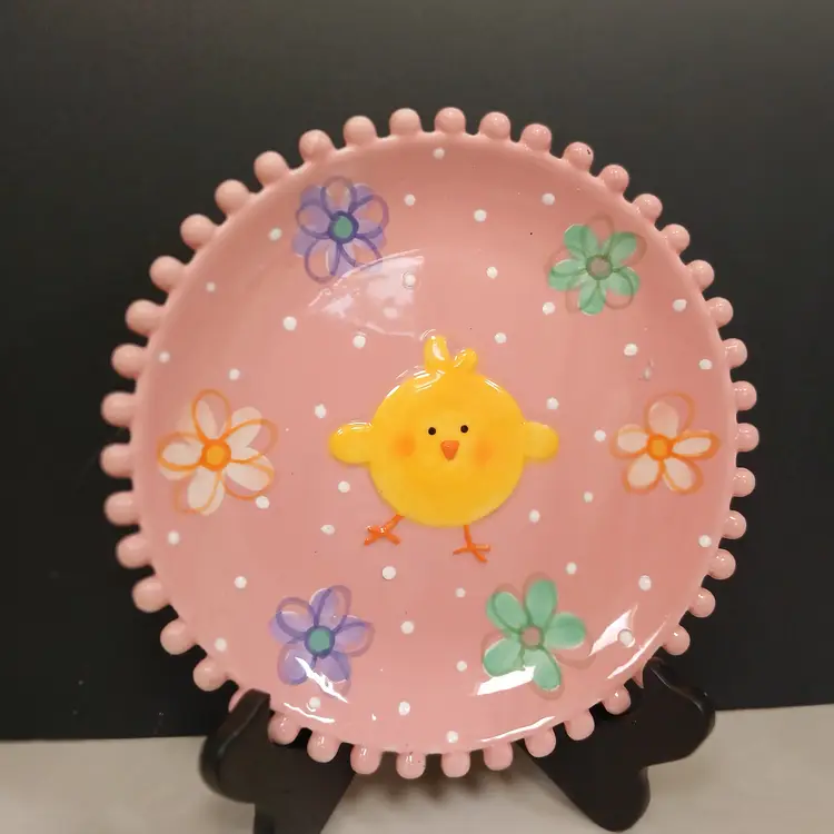 Happy Plate - Spring/Easter/Child - Pink with Chick