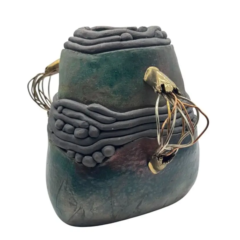 Jill Ireland Raku Pottery Brass Art Vase Belly Dancer Series by Martha Prentiss