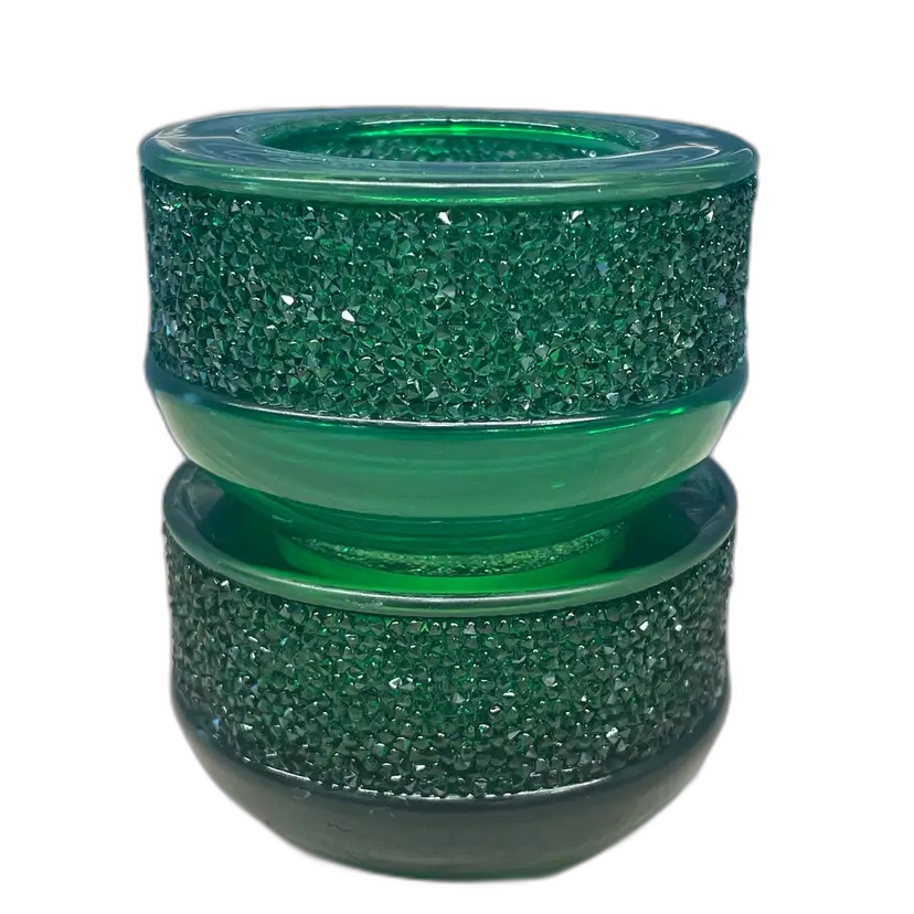 2 Swarovski Shimmer Glass Emerald Green Round Tea Light Candle Holders Swan