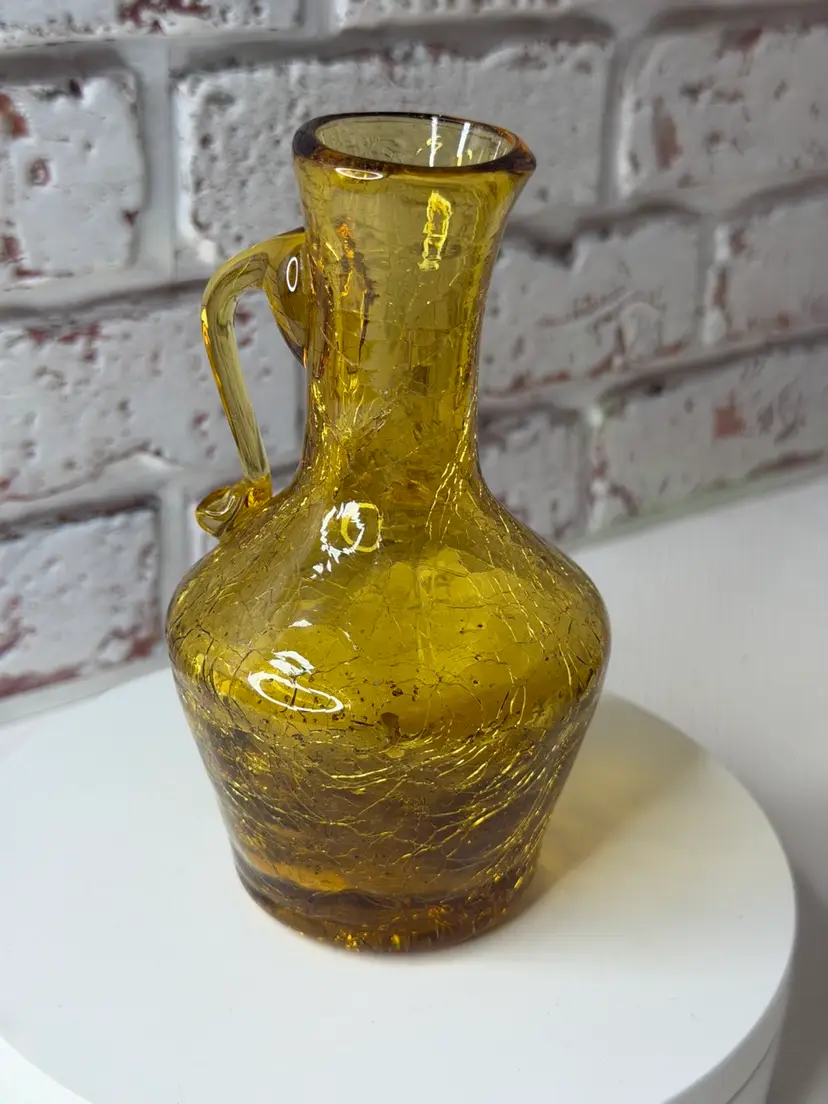 Vintage Amber Crackle Glass Cruet