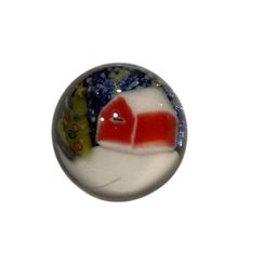 Marble * Zac De Simone Art Glass - .75” - 3D Christmas Scene Dichroic Starry Night, Red Barn & Trees In Snowy Field