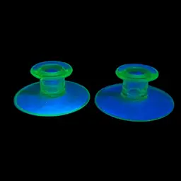 Pair Of Vintage Depression Uranium Glass Candlesticks - Glows! - 2” Tall
