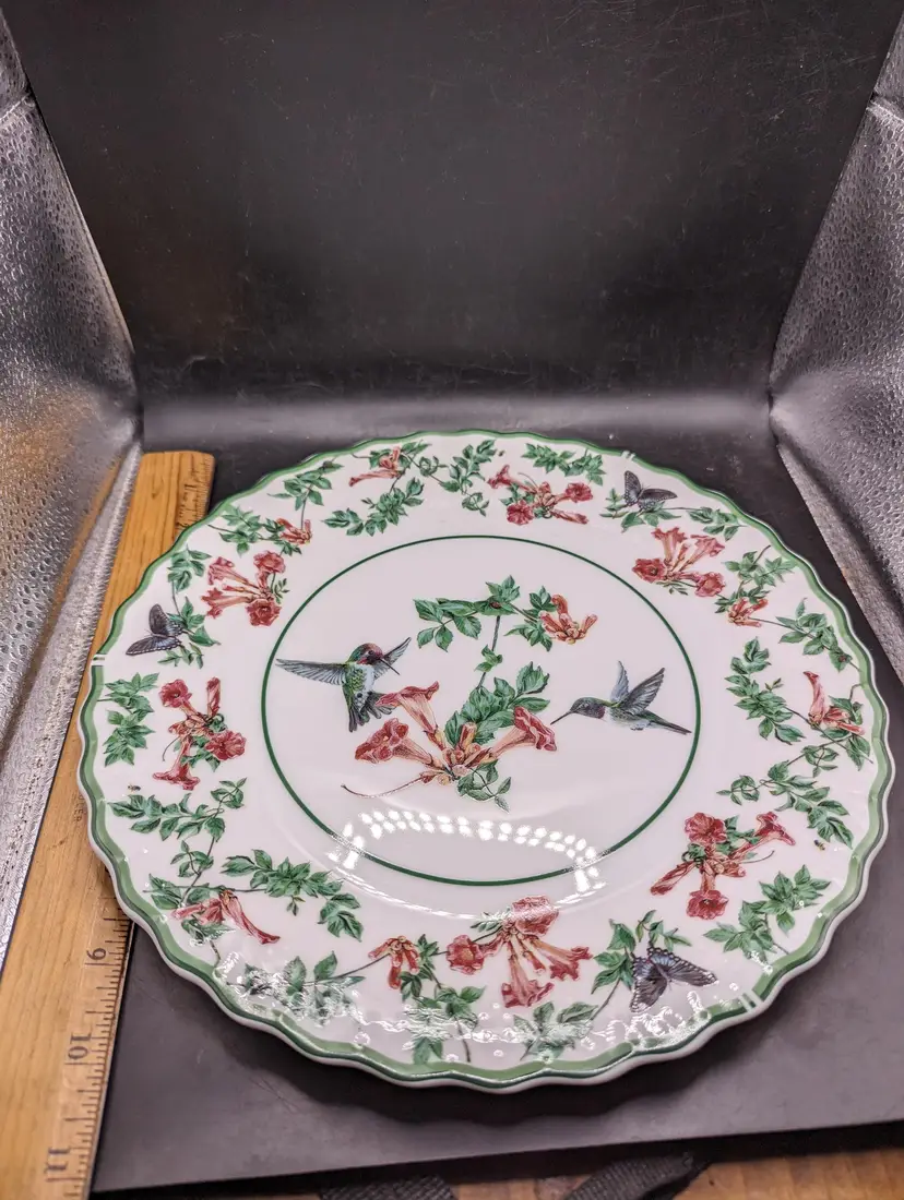 Vintage National Wildlife Foundation Hummingbird Floral Ceramic Cake Plate Design By Andrea
