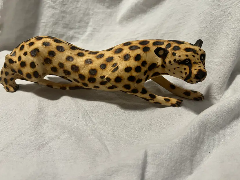 Wooden Hand Carved Cheetah with burned markings