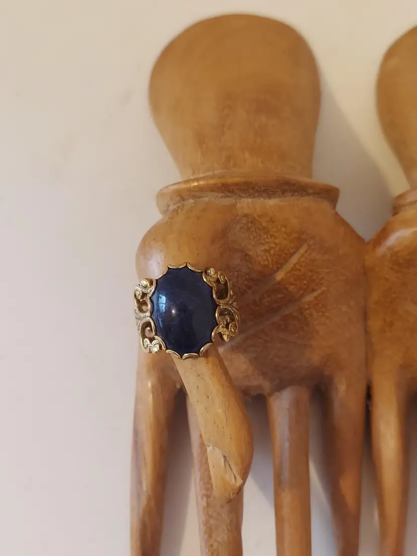 Goldtone Filigree Dark Blue Stone Wrap Ring