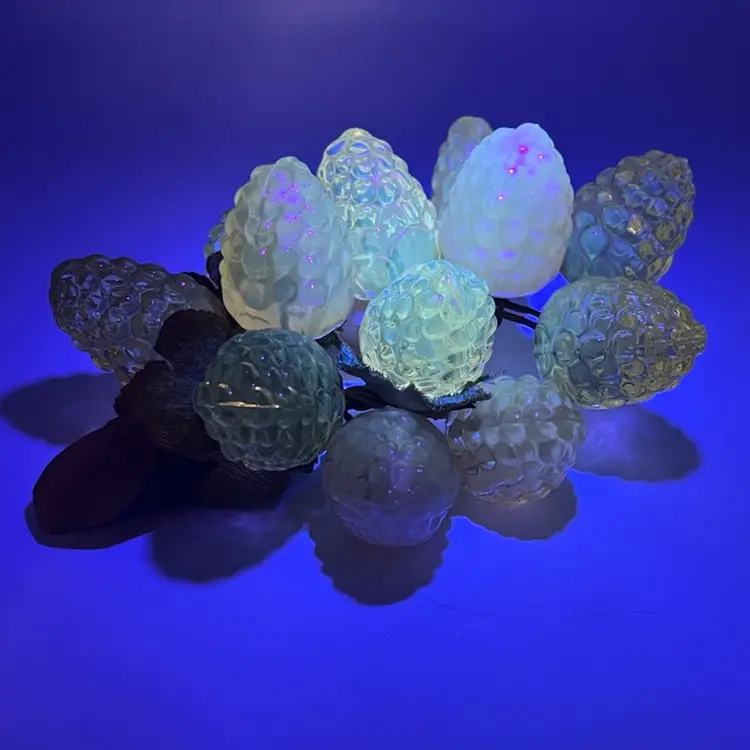 Vintage Honey Amber Pearl Lucite Berries Raspberry Blackberry Bunch On Wood Stem UV Glows