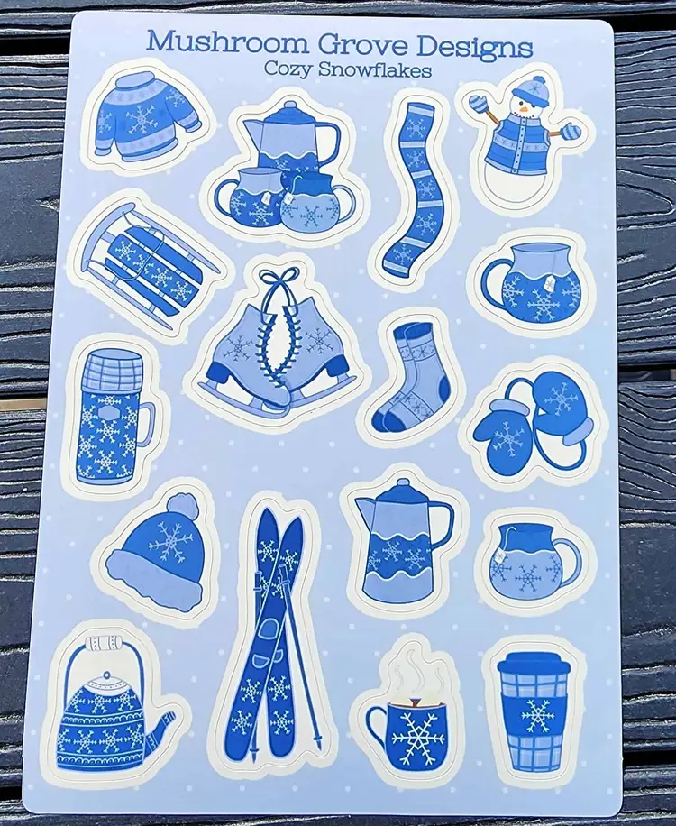 Cozy Snowflakes 5x7" Vinyl Sticker Sheet - Made by Me