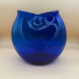 Vintage Blenko Sapphire 8612L Tall Pinched Vase 9” Tall Don Shepherd Design