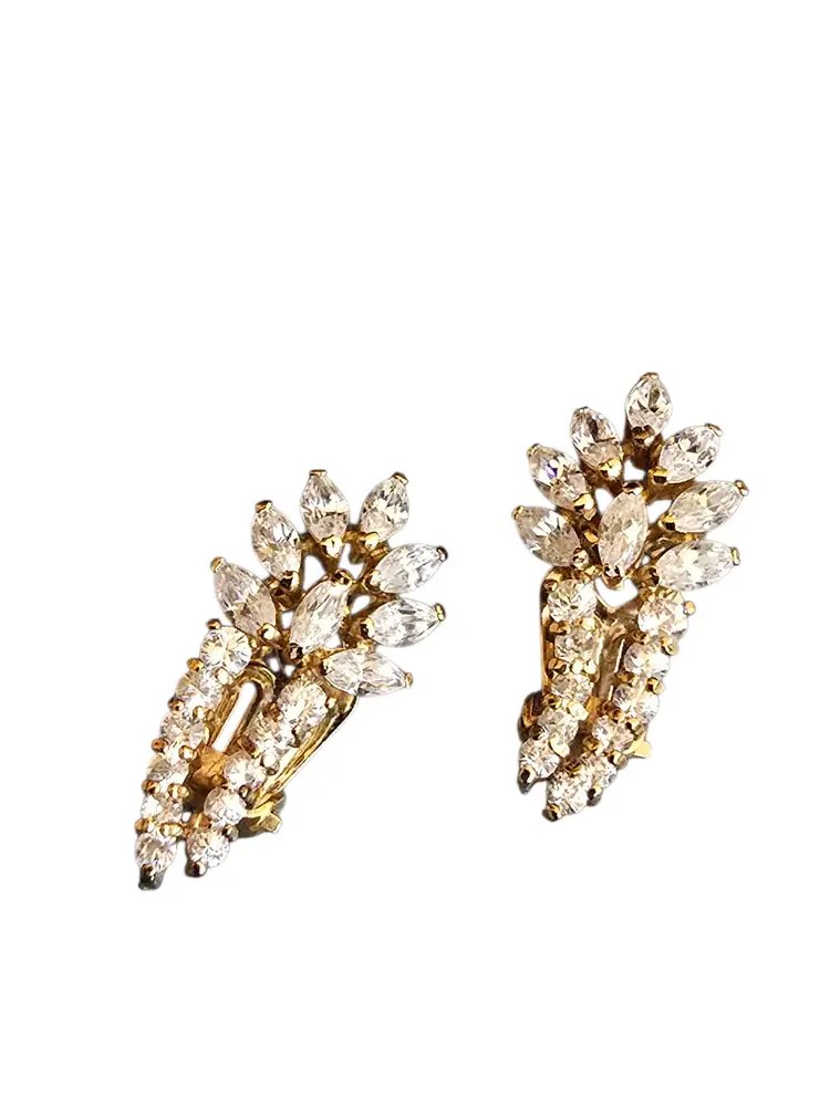 Vintage 925 Sterling CZ Clip Earrings (A9465)