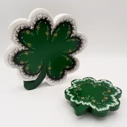 St Patrick's Day Shamrocks Handpainted Wooden Decor Set of 2