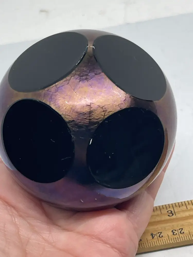 John Bingham 1977 Round Cut Iridescent Art Glass Paperweight