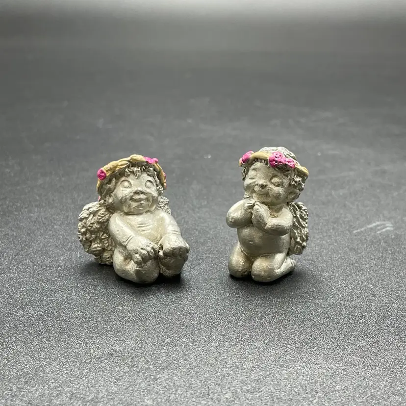 Spoontiques Pewter Miniature Set Of 2 #3600 #5602 Cherub Figurines
