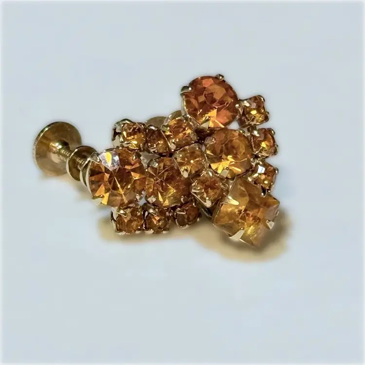 Vintage Signed Coro Orange Rhinestone Clipon Goldtone Earrings (KK)