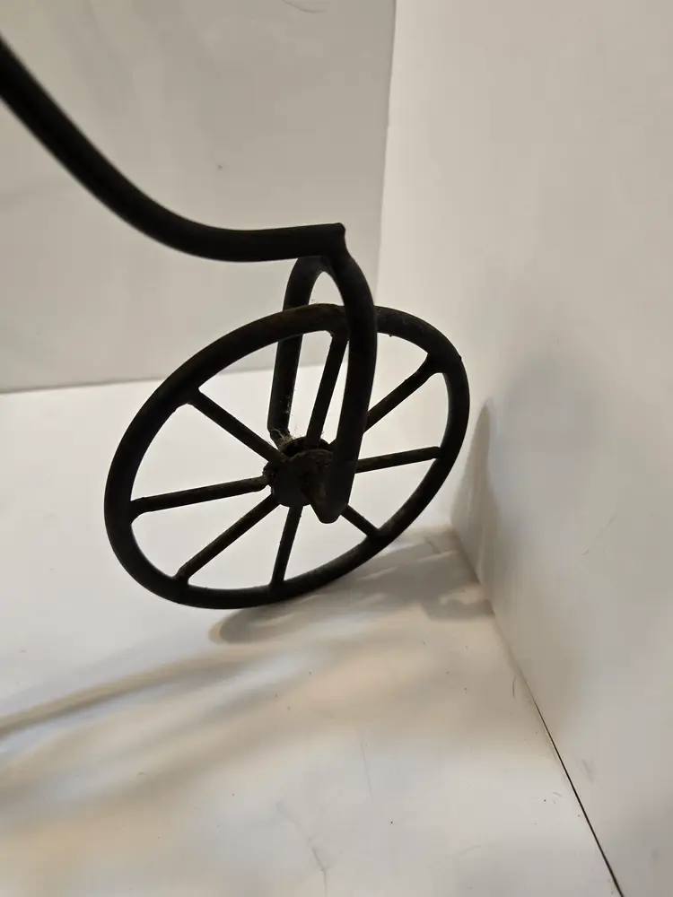 Metal Antique Style High Wheel Bicycle Wall Art Standing Decor Vtg Wooden Seat  11.5 x 14