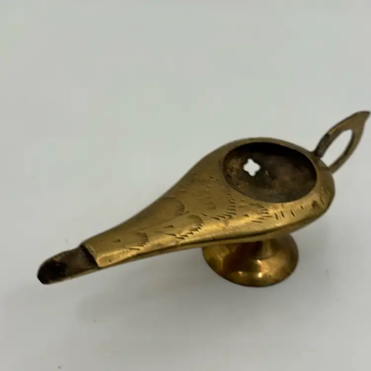 Ornate Engraved Vintage, Brass, Incense Butner Genie Lamp