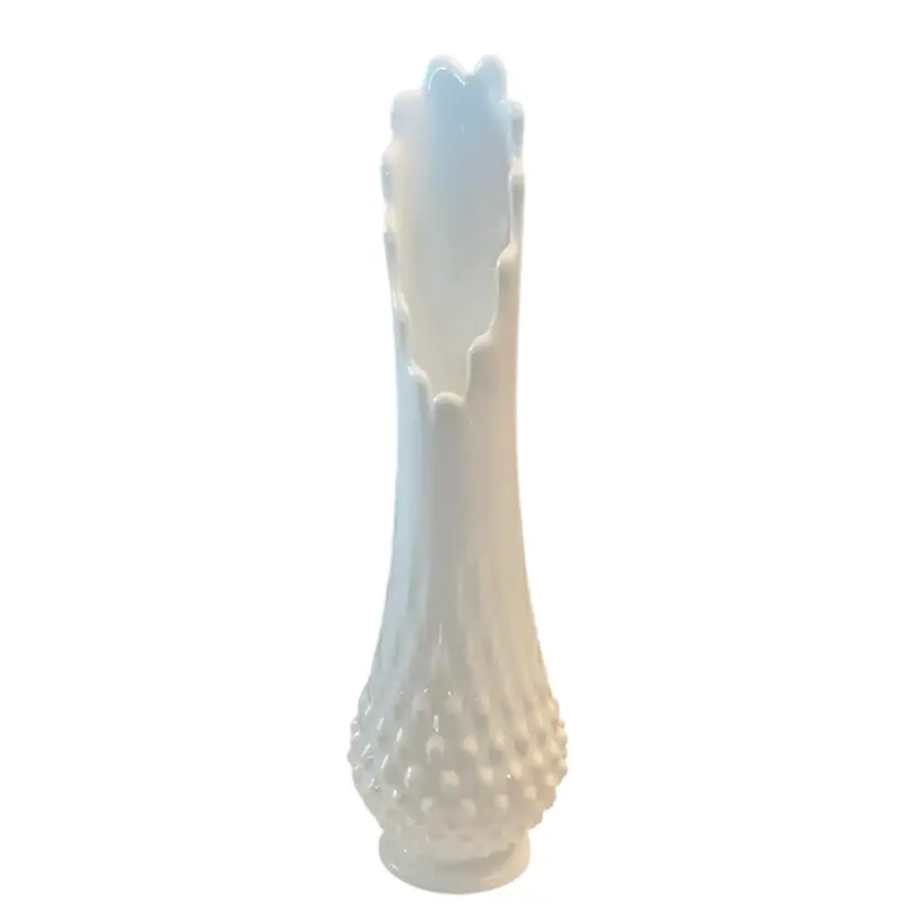 Fenton 12 Finger Hobnail Milk Glass Swung Vase