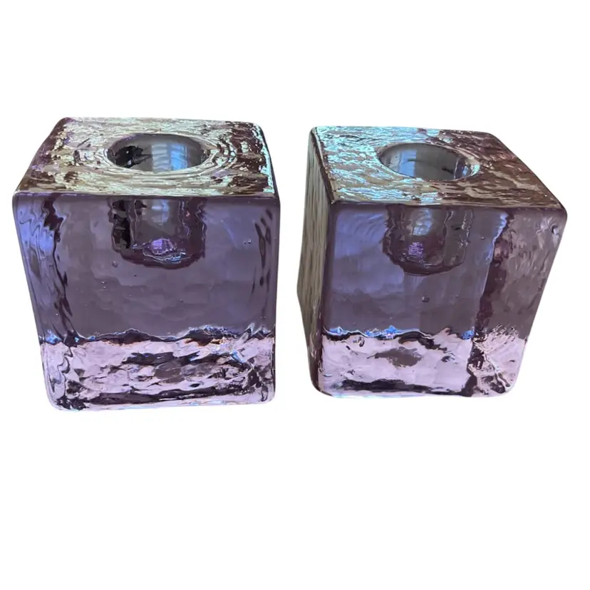 Vintage Neodymium Glass Cubed Candleholders ~Sweden