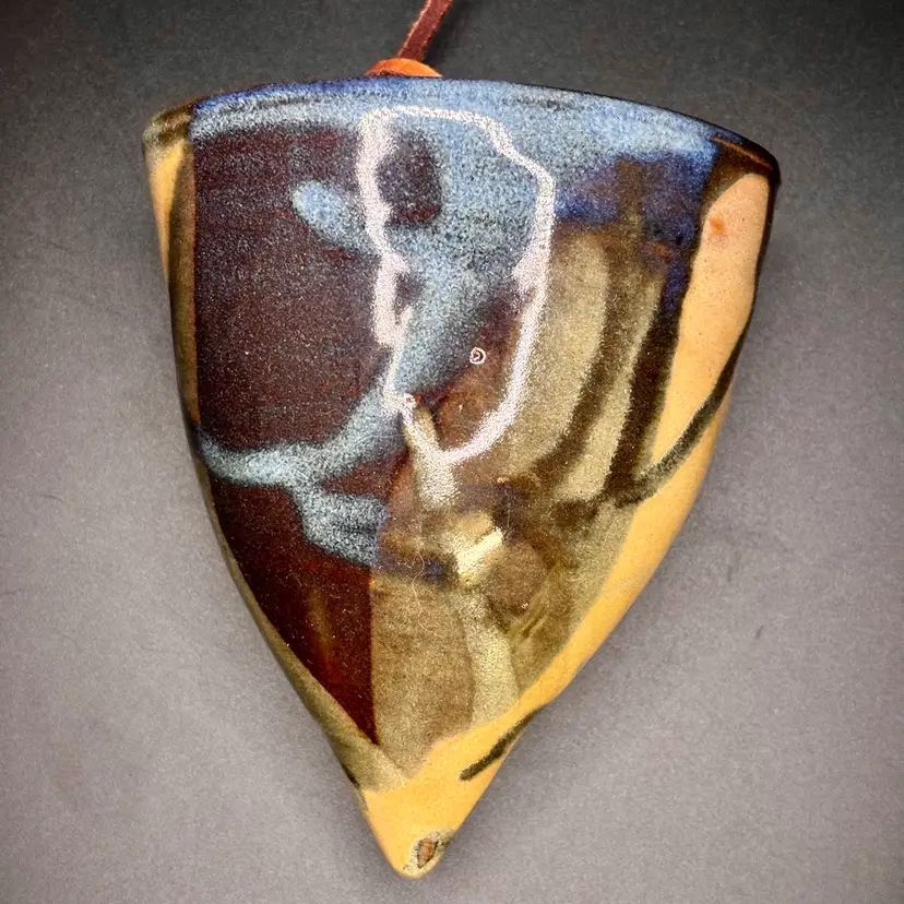 Handmade Studio Art Pottery Wall Pocket Planter With Leather Loop Signed 6”