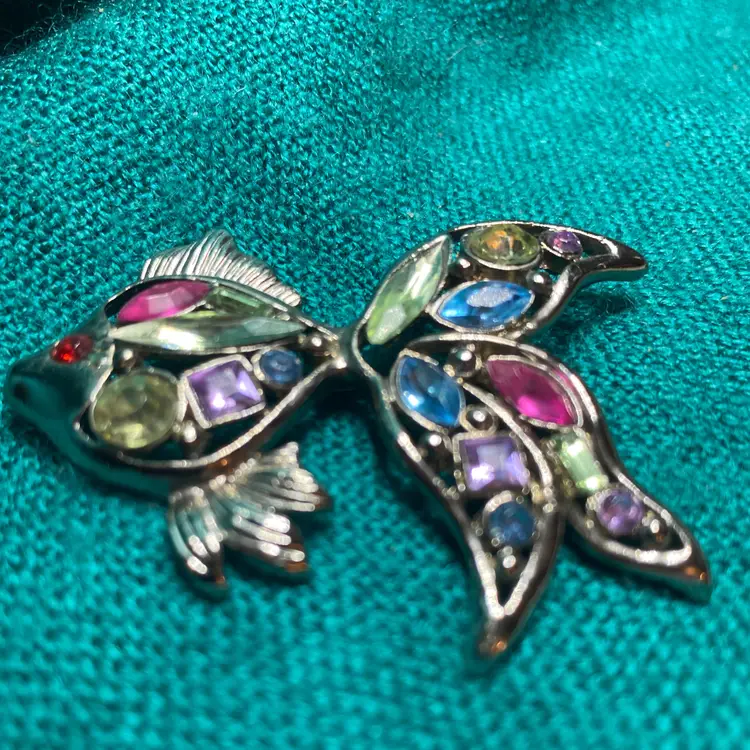 Beta Fish Brooch brightly colored and very unique set in a silver told. Used