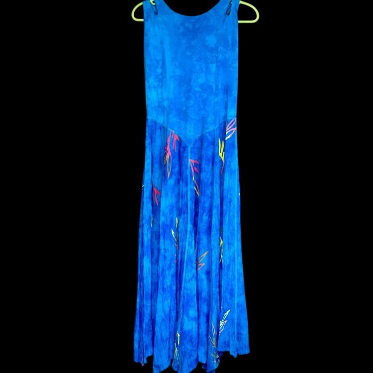 Mermaid Long Maxi Dress Crisscross Straps Blue with Coral Print Sz XL 🧜🏼‍♀️
