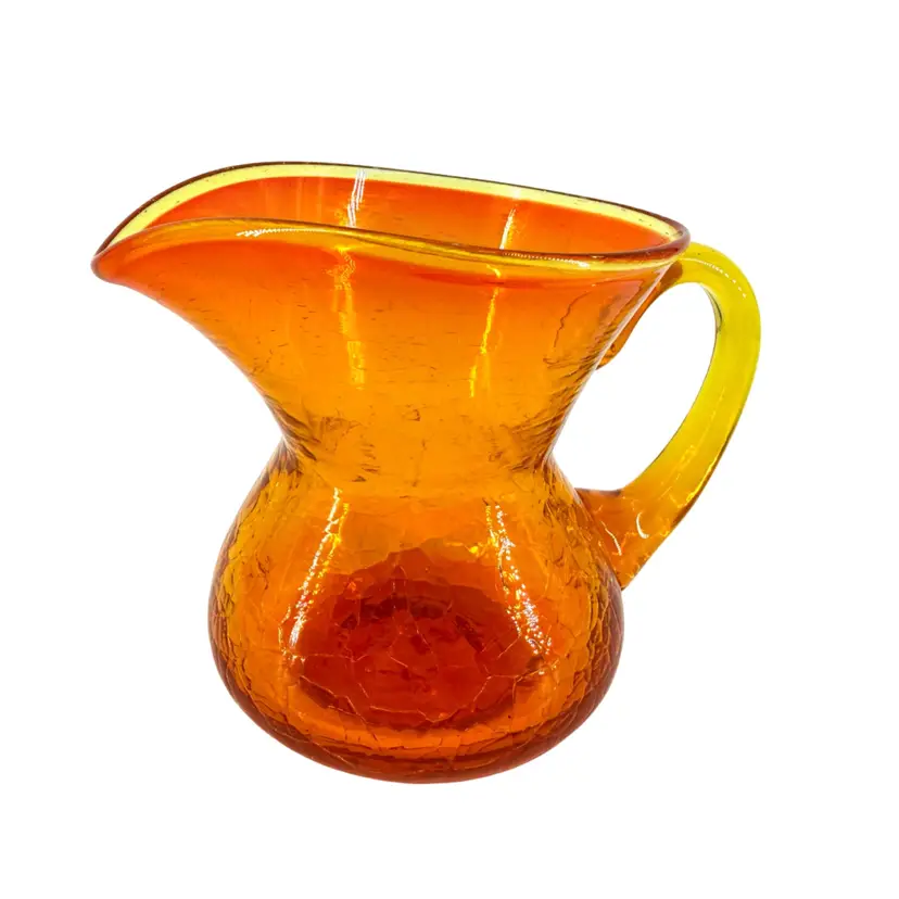 Tangerine Orange Crackle Glass Small Creamer Pitcher GLOWS