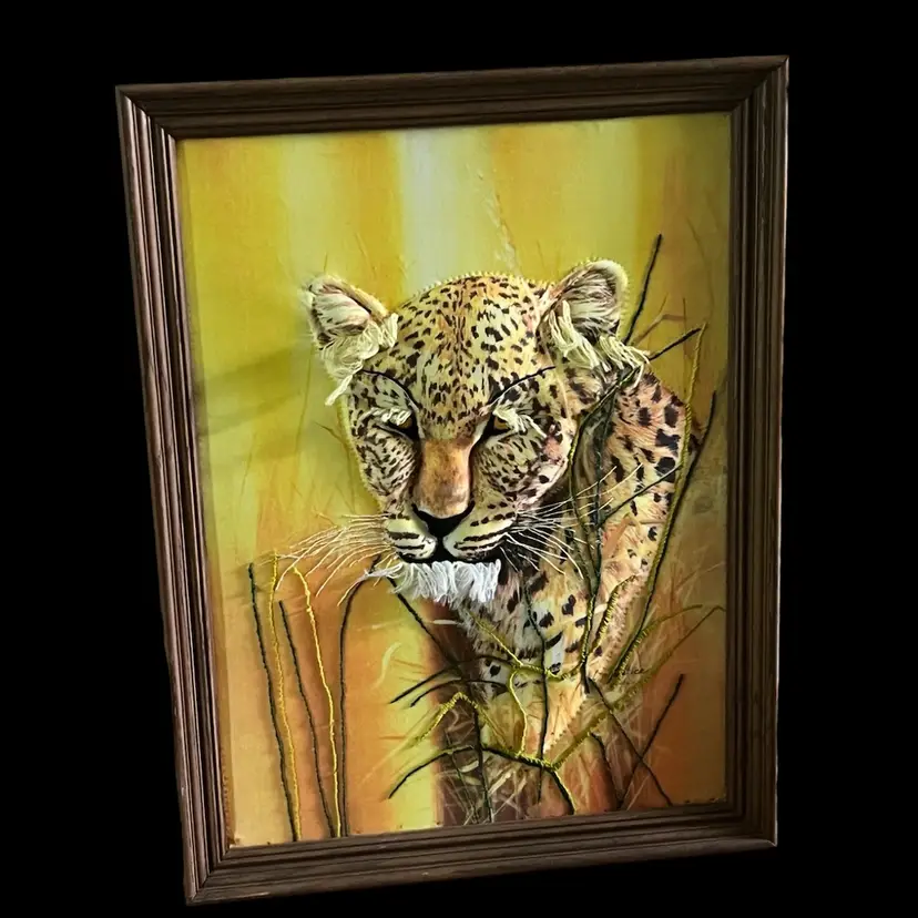 Vintage Phil Prentice Leopard Print On Fabric Embroidery 3D The Hunted MCM ‘74