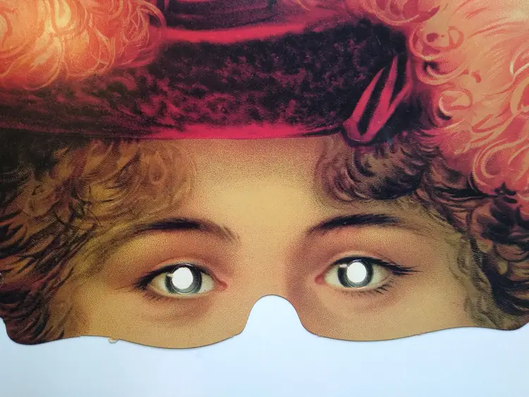 Vintage Victorian Edwardian Woman Feather Hat Eye Mask Costume Theater